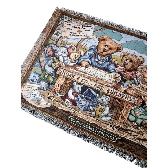 BOYDS BEARS & FRIENDS "Noah & Co...Ark Builders" Tapestry Throw Blanket NWOT - Picture 10 of 12